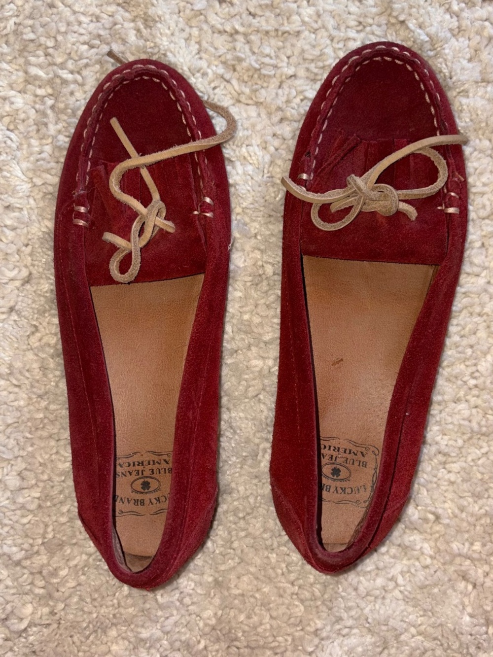 Red Suede Lucky Brand Moccasins, Size 8